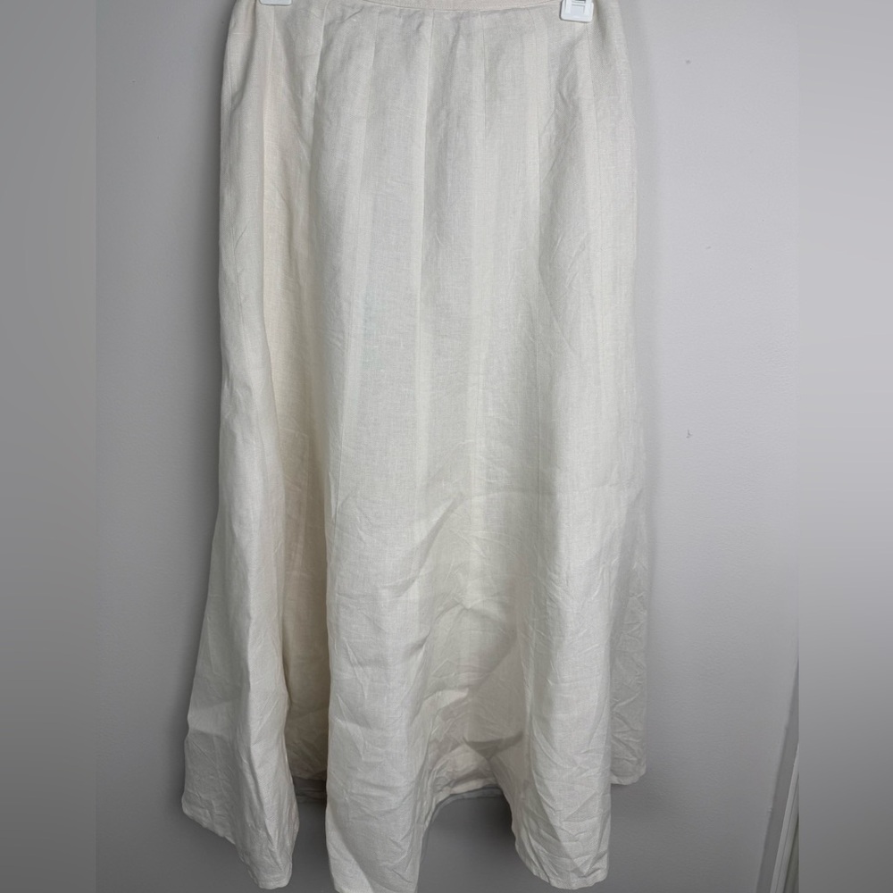Talbots Fresh Linen Ivory 100% Linen Lined A-Line Midi Skirt 2P